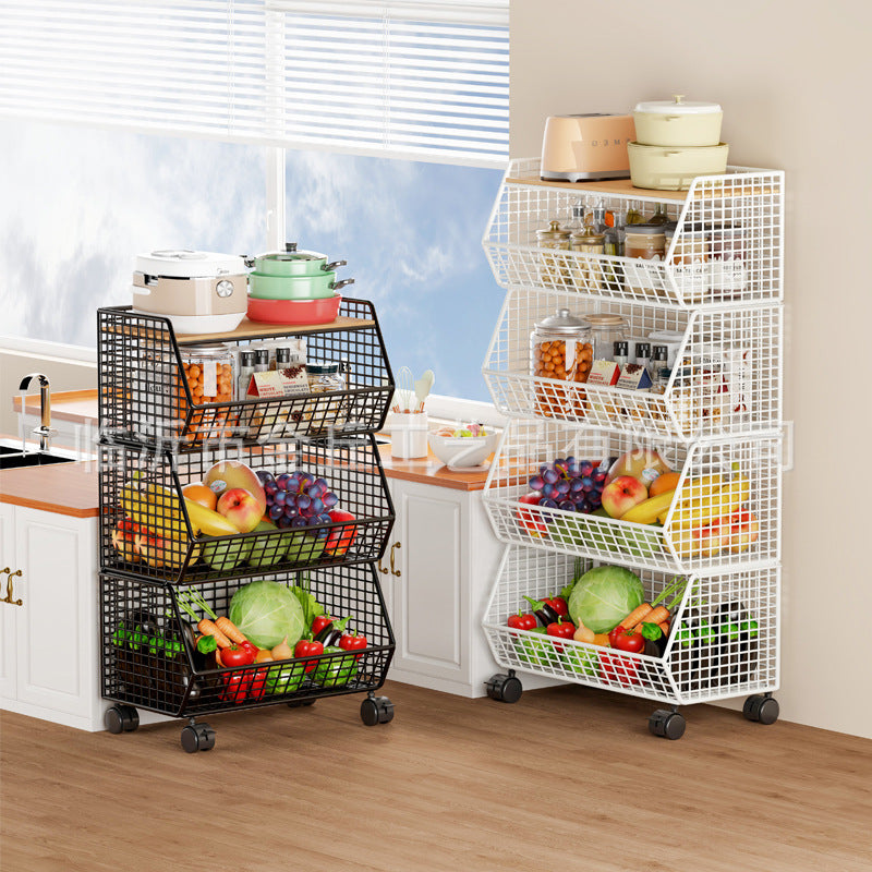 Multi-layer Kitchen Storage Cart with Wheels, Fruit Vegetable Snack Basket Organizer