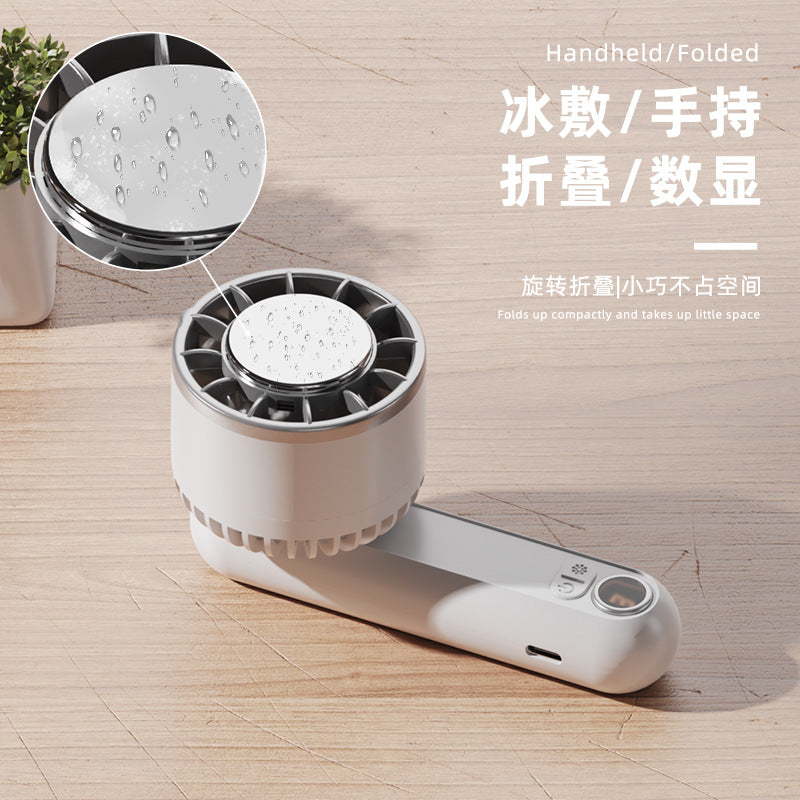 Mini Foldable Handheld Cooling Fan with Ice Compress Function, Portable USB Rechargeable for Outdoor Travel