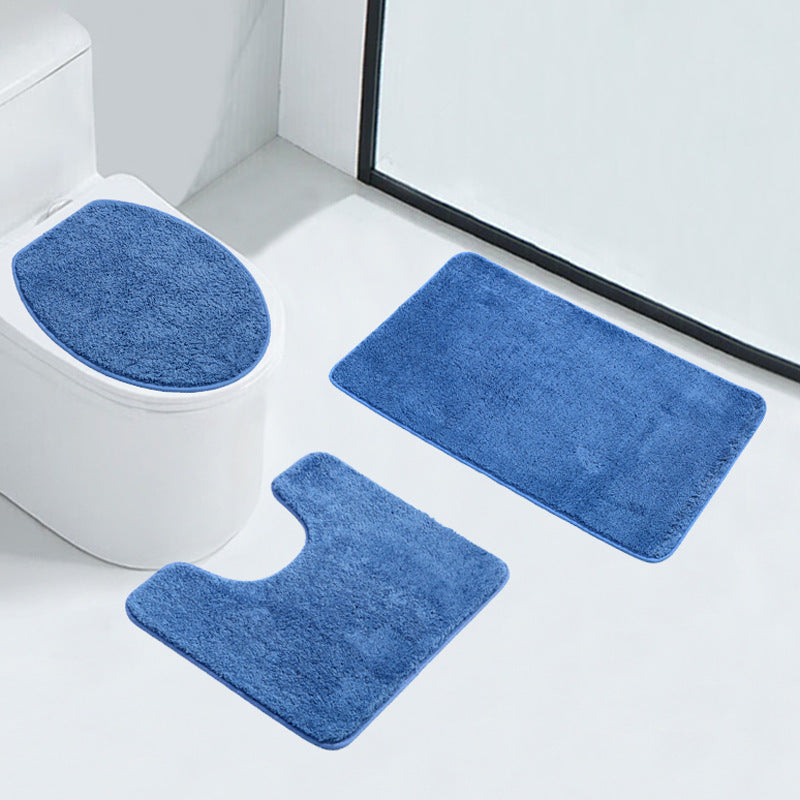 Faux Cashmere Absorbent Non-Slip Bathroom Mat Set - Solid Color Plush Toilet Rugs for Home