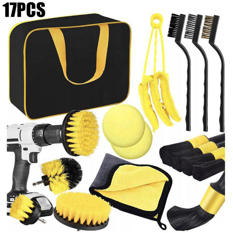 17-Piece Car Drill Brush Cleaning Kit for Tires and Interior Detailing