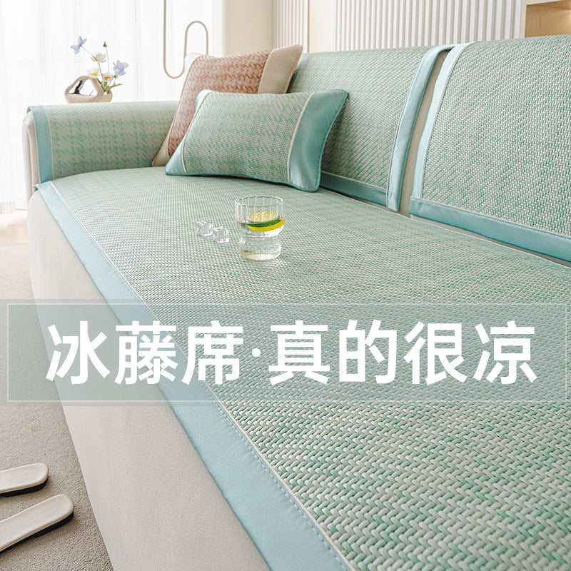 Summer Cooling Ice Silk Rattan Sofa Mat Cover with Non-Slip Breathable Design