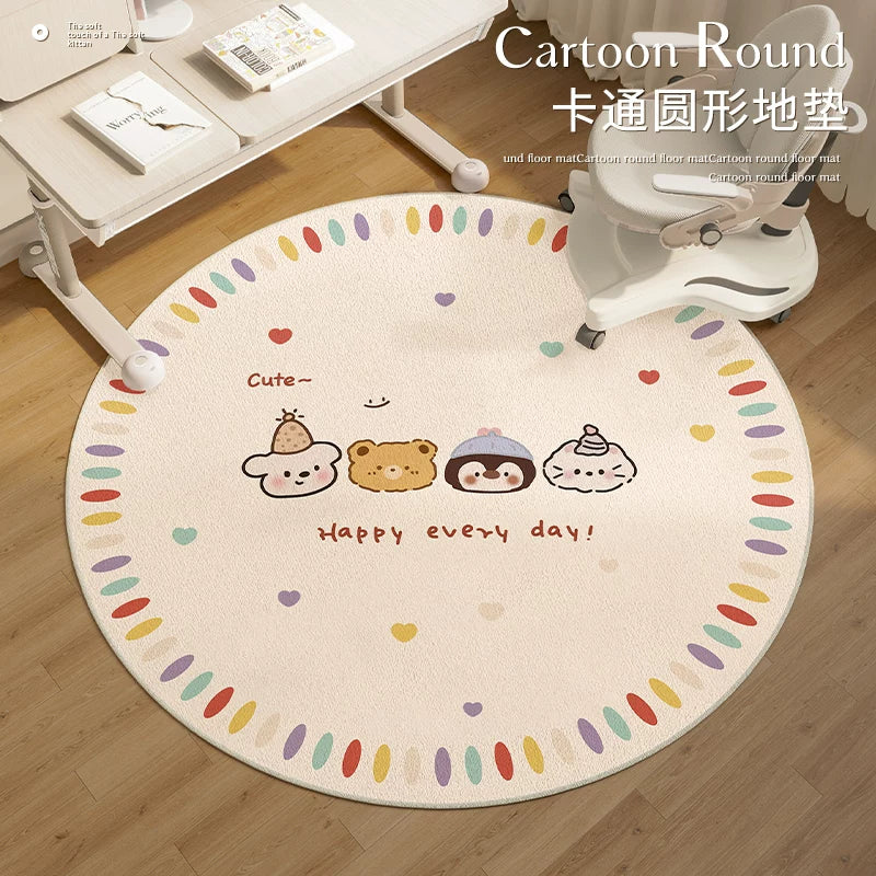 Round Rainbow Ice Cream Area Rug for Kids' Room, Reading Nook, Study Desk, or Chair Mat