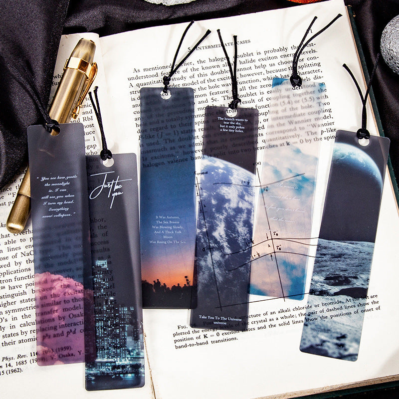 Translucent Frosted Bookmark Set - Universe, Moon, Stars, Clouds, and Landscape Designs