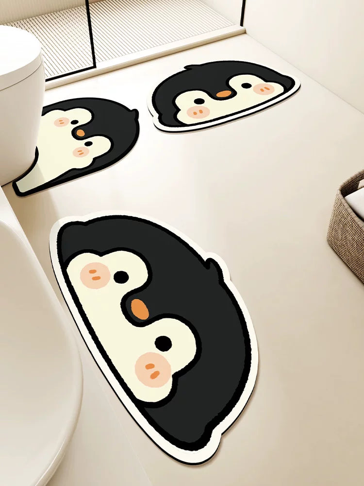 Cartoon Diatomaceous Earth Bathroom Mat Set - Quick Dry, Non-Slip, Washable