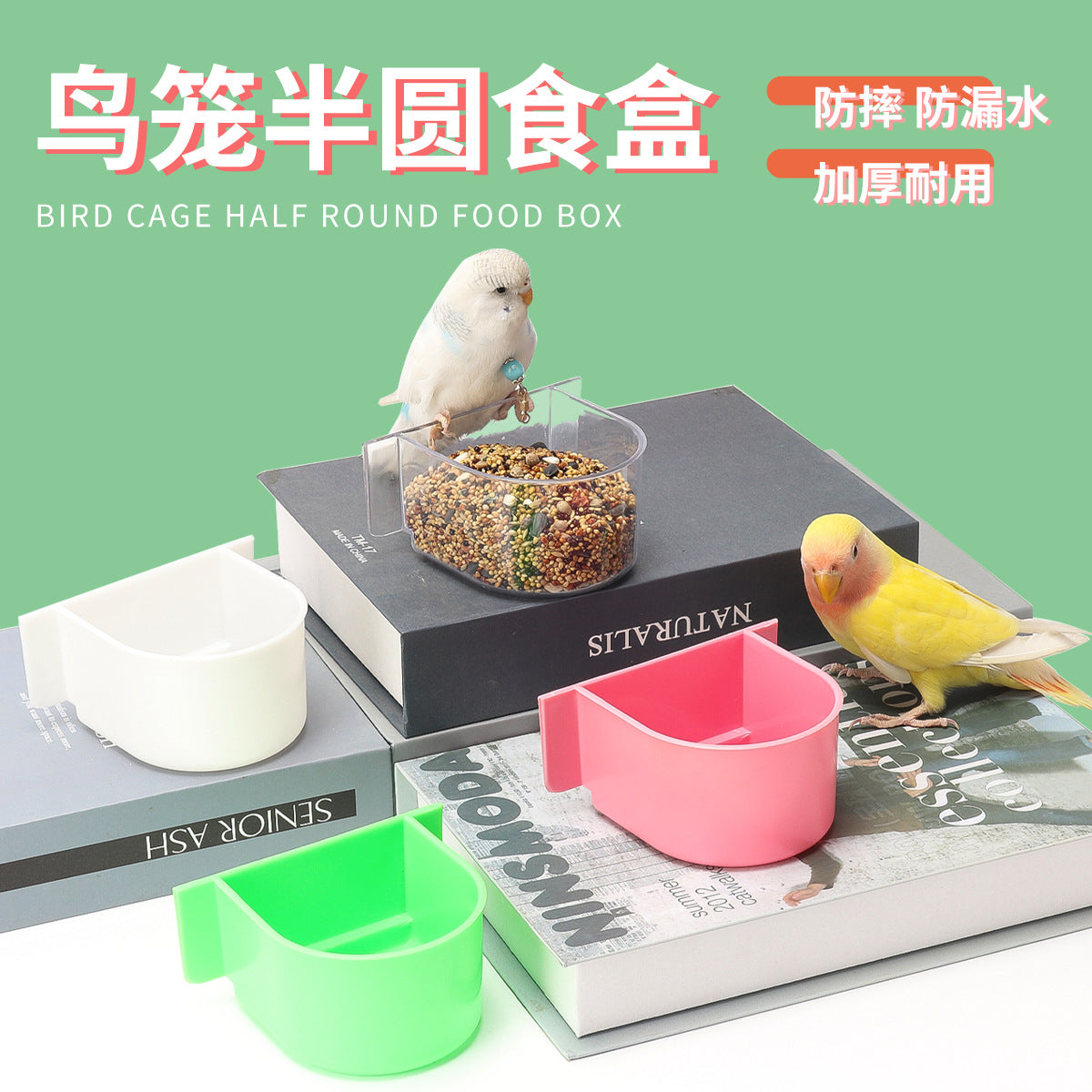 Parrot Bird Feeder Semi-Circular Food Bowl for Cages