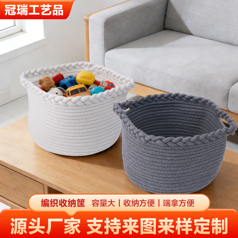 Cotton Rope Woven Storage Basket for Living Room & Bedroom Decor