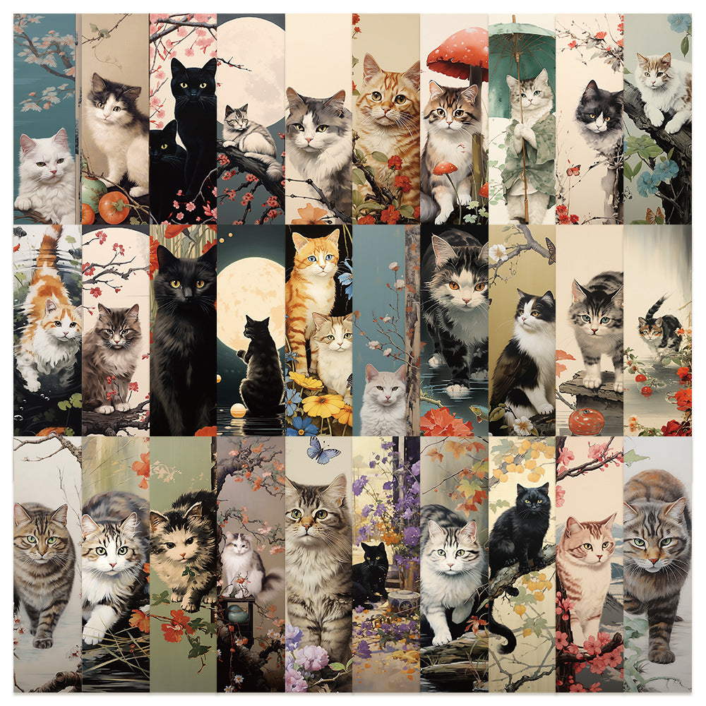30-Pack Japanese Cat Bookmarks with Blessing Messages