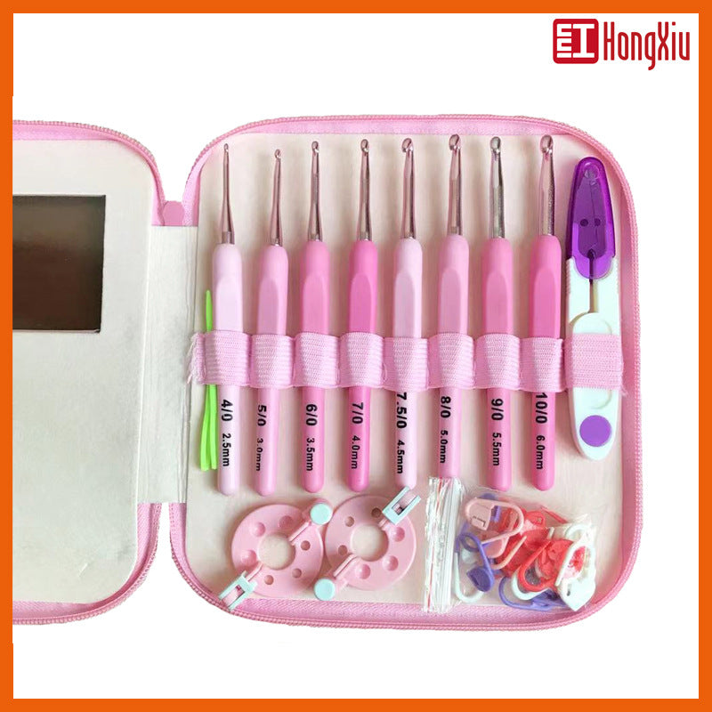Gradient Pink Soft Handle Crochet Hook Set with PU Case