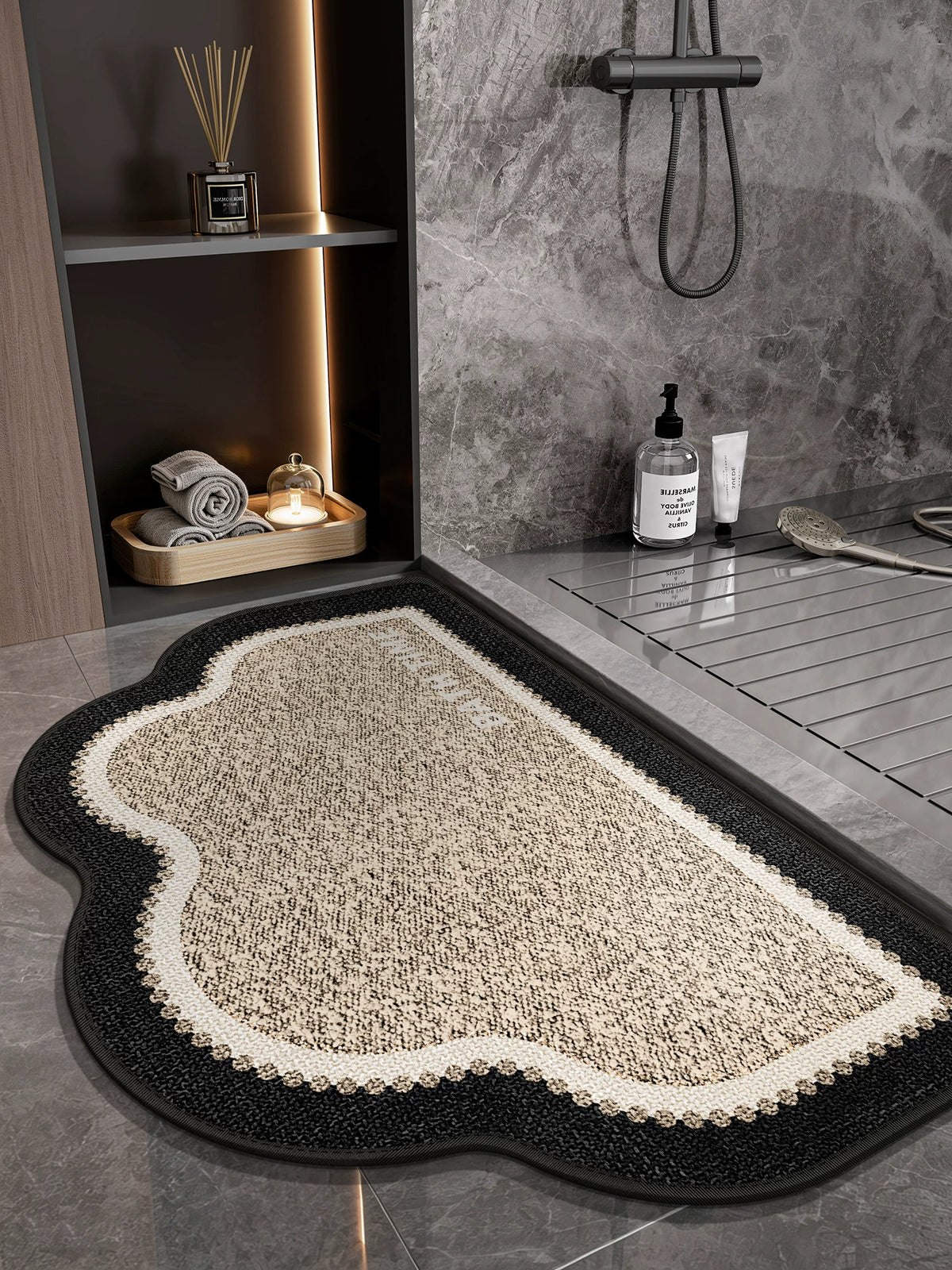 Linen Bathroom Mat Non-Slip Absorbent Floor Mat for Home Entrance Shower