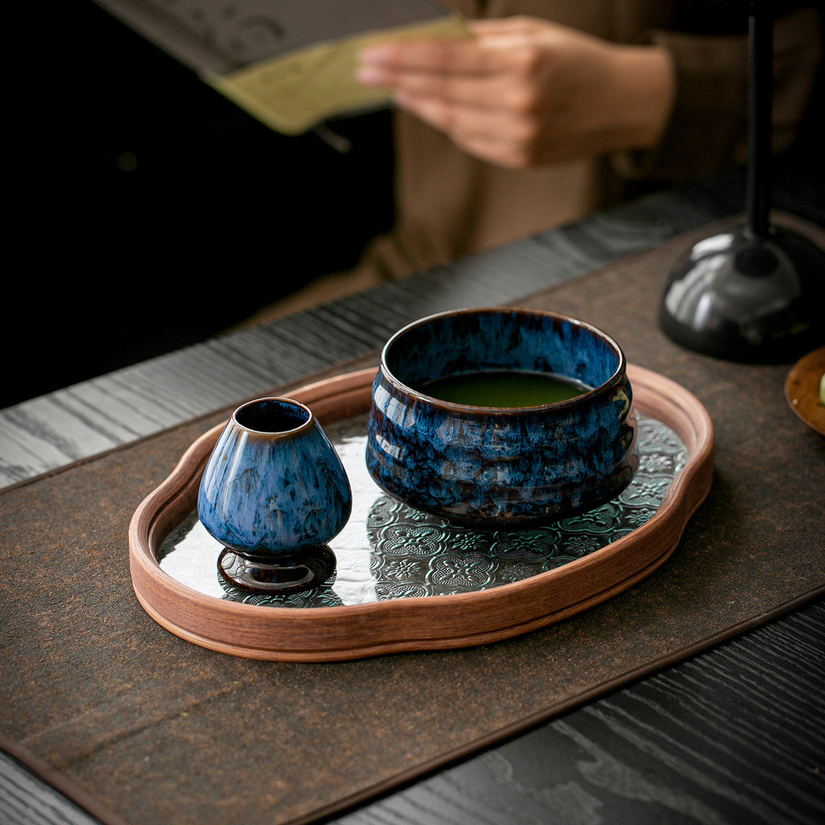 Japanese Ceramic Matcha Bowl Set with Whisk Stand and Spout
