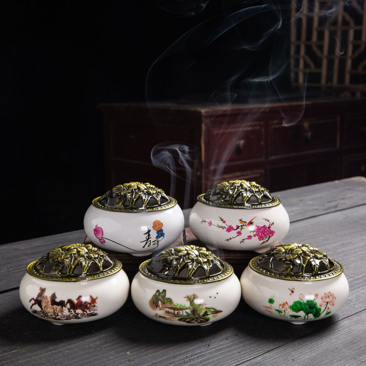 Ceramic Incense Burner with Anti-Scald Lid for Stick, Cone, and Coil Incense