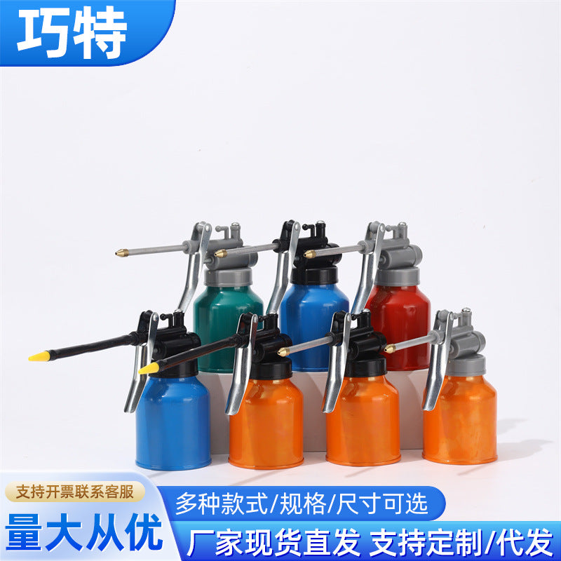 High-Pressure Long-Spout Oil Can with Transparent Plastic Body and Metal Pump