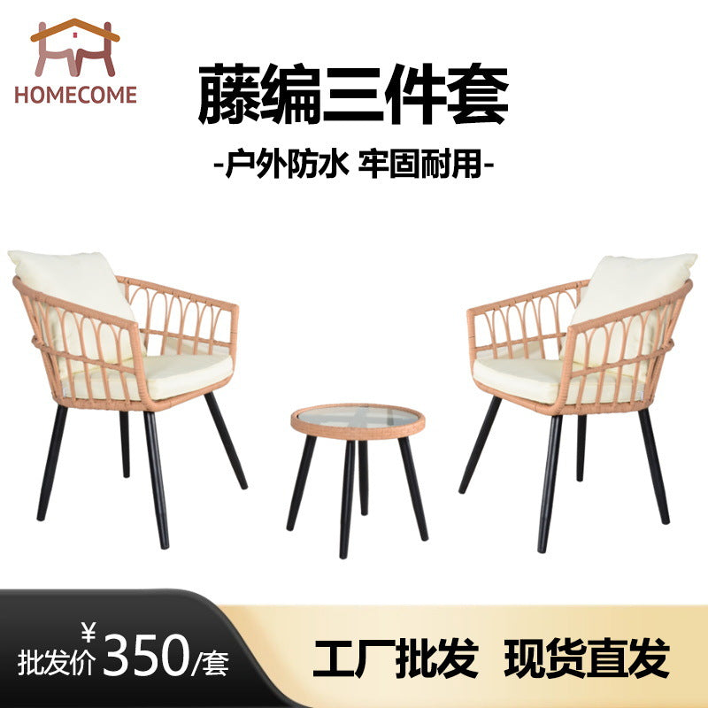 Outdoor PE Wicker Bistro Set with Cushions, 3-Piece Patio Furniture for Garden Balcony