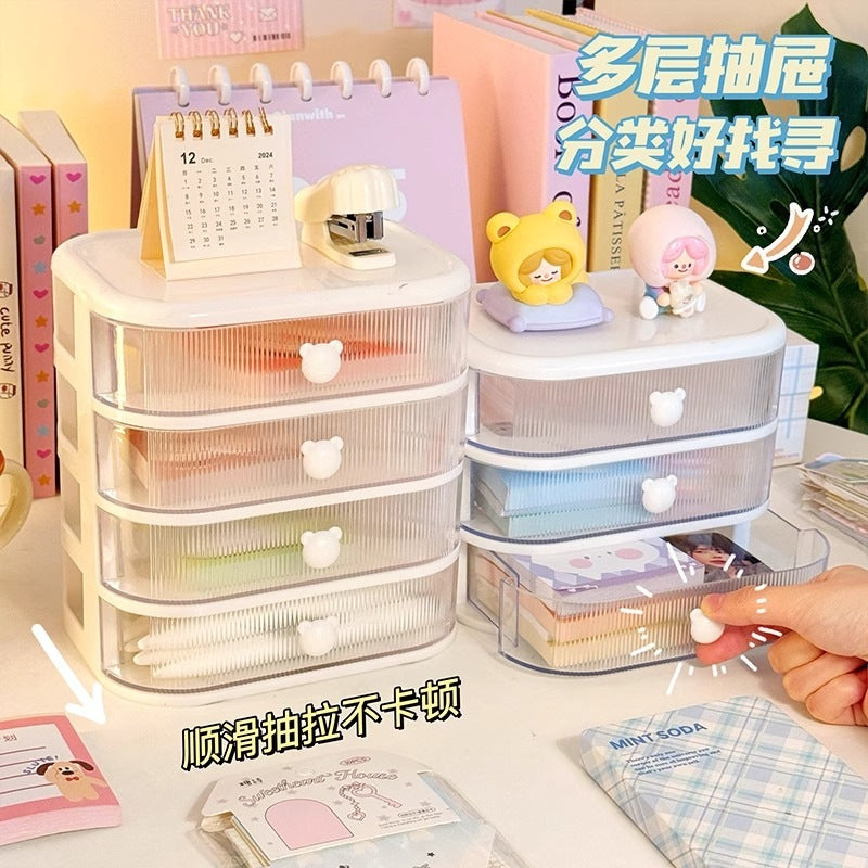 Desktop Study Desk Organizer Office Storage Box Stationery Pen Holder Tabletop Shelf Cute Drawer Type