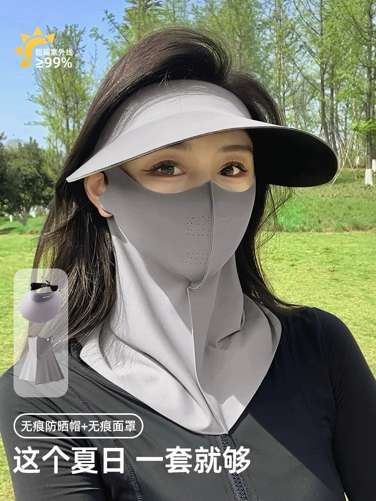 Women's UV Protection Sun Visor with Neck Flap, Seamless Ice Silk Sun Hat for Summer Outdoor Activities