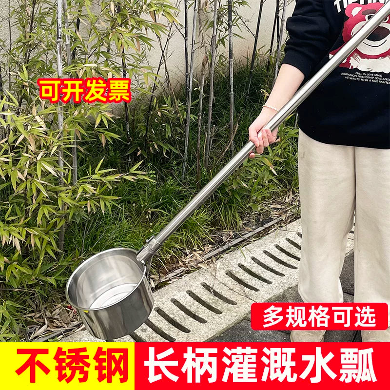 Stainless Steel Long Handle Water Ladle for Garden and Farm Use, Detachable