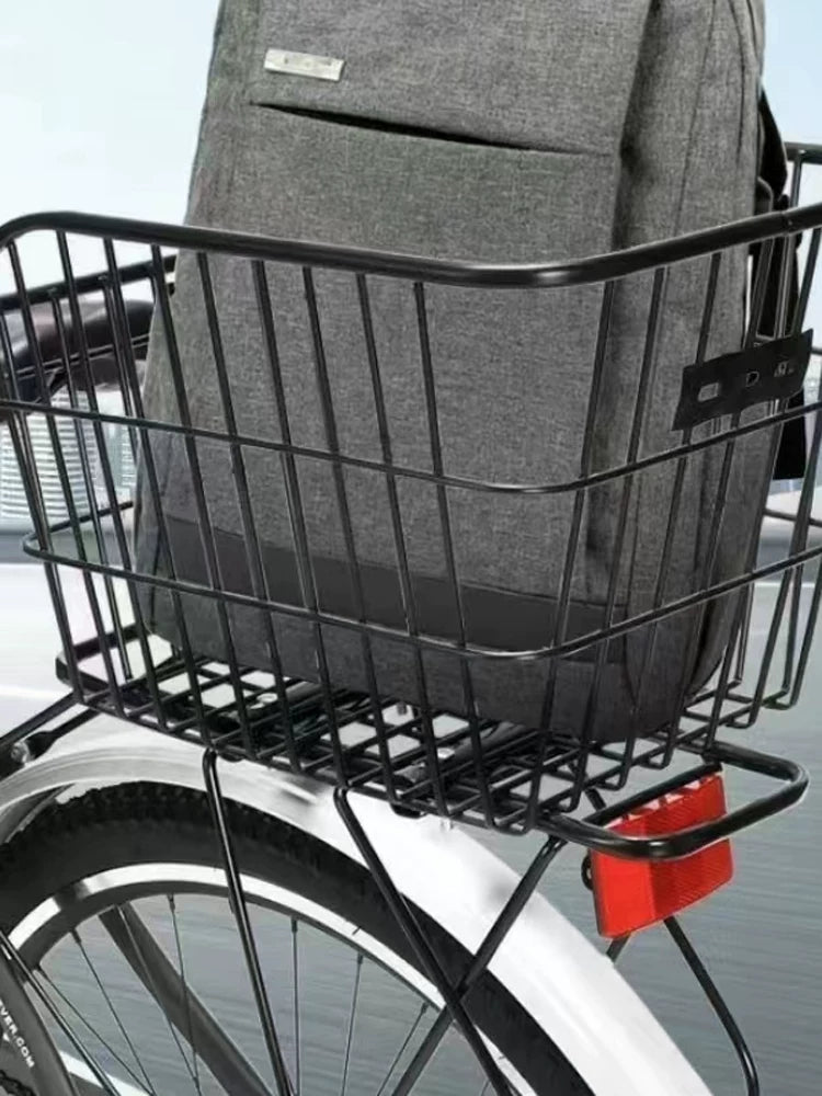 Bicycle Rear Rack with Basket Steel Cargo Carrier for Mountain Bikes