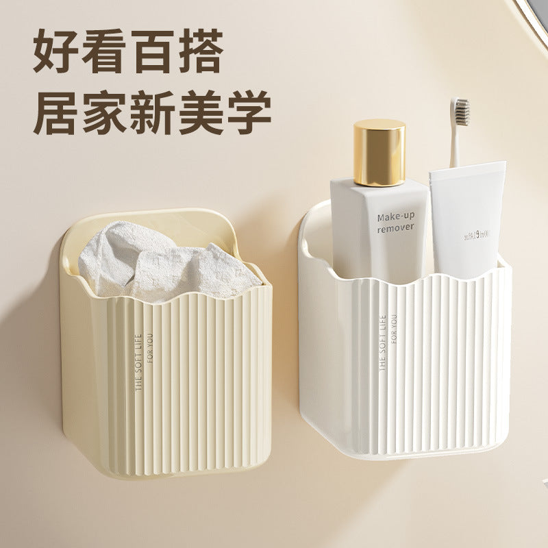 Wall-Mounted Toothbrush Toothpaste Comb Holder with Storage Box, No-Drill Bathroom Organizer