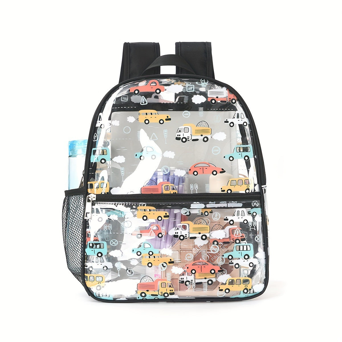 Kids Cartoon Print Transparent PVC Backpack for School and Casual Use