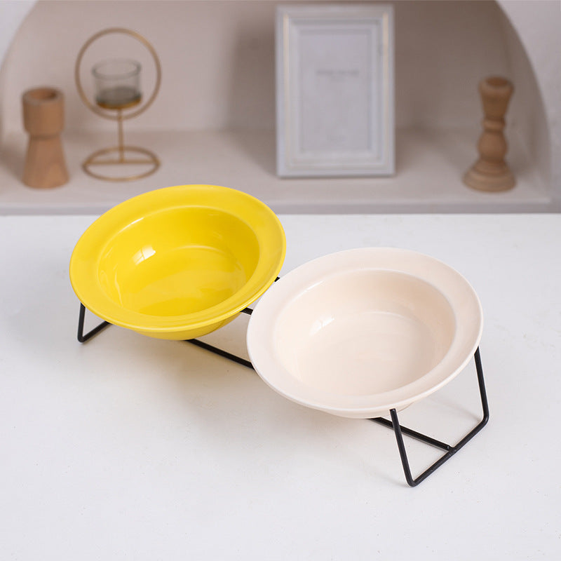 Macaron Ceramic Pet Bowl Set with Elevated Stand for Cats and Dogs, Anti-Vomit and Whisker Fatigue Design