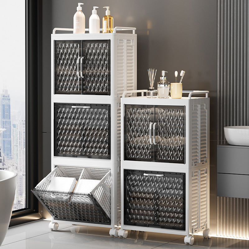 Foldable Laundry Hamper with Storage Shelves, Multi-layer Plastic Organizer for Bathroom and Laundry Room