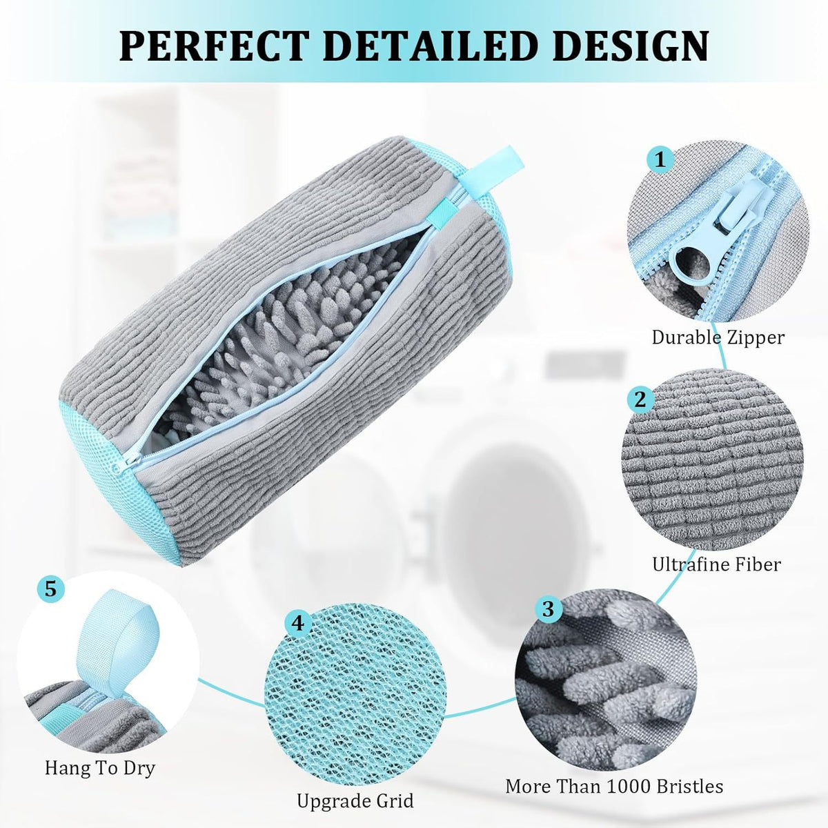Chenille Laundry Bag for Shoes and Delicates, Anti-Tangle Washing Machine Care Bag