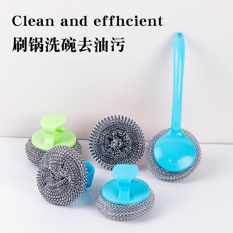 Detachable Non-Stick Pan Scrubber with Steel Wire Ball for Kitchen Cleaning