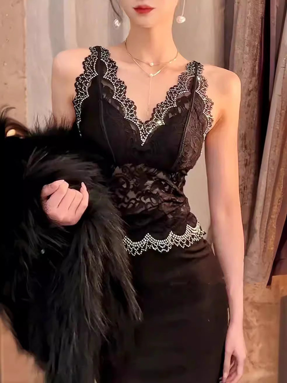 Lace Camisole with Built-in Padded Bra for Women, Stylish Backless Design, Versatile Inner or Outer Wear