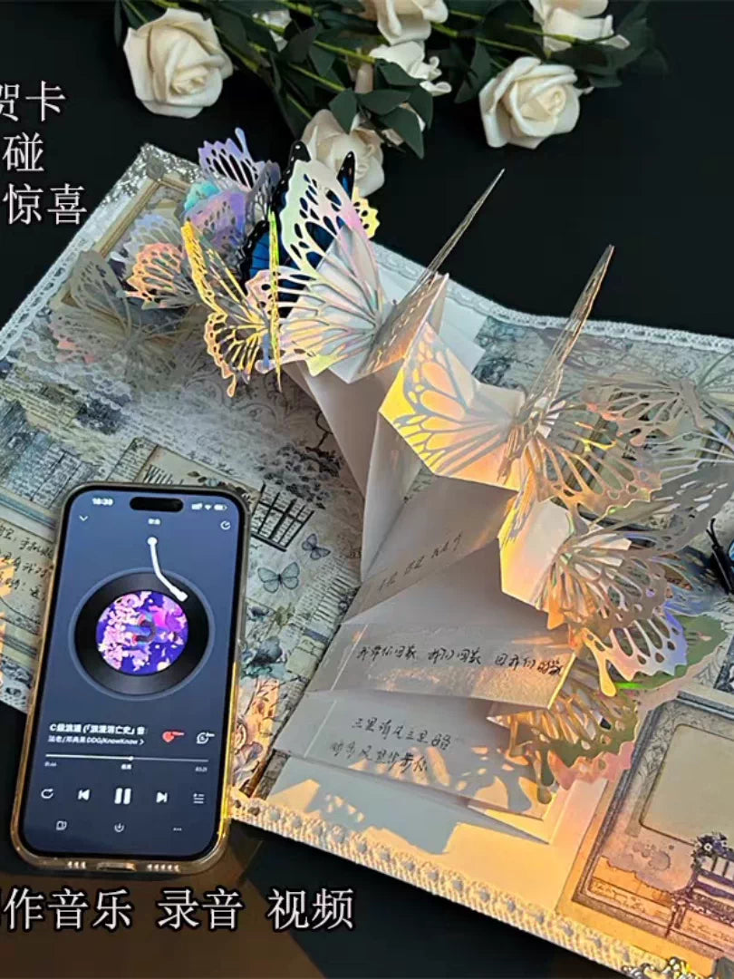 DIY Hollow Butterfly 3D Book Material Kit with NFC Recording for Anniversaries and Gifts