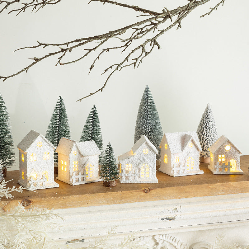 Christmas Luminous Wooden House Ornaments for Tree & Tabletop Decor
