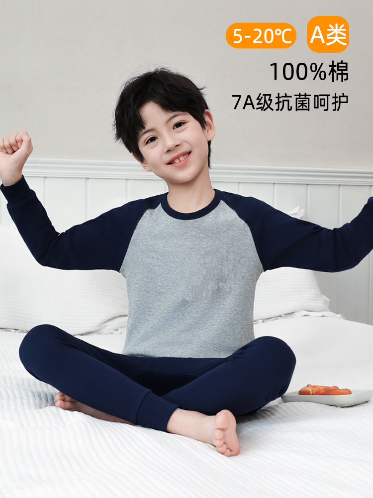 Kids' Pure Cotton Thermal Underwear Set for Boys, Thin Long Johns and Pajamas