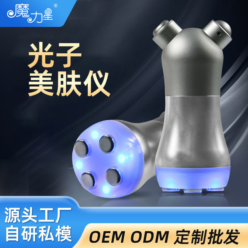 RF Microcurrent Facial Massager with Blue Light Therapy for Skin Rejuvenation