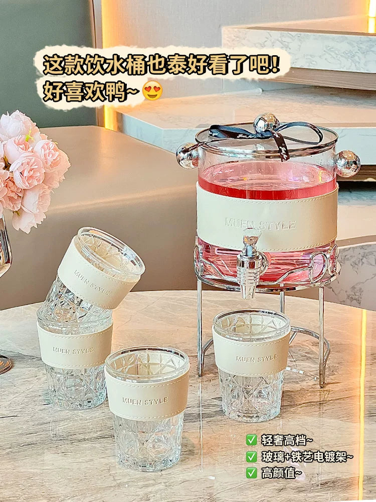 Large Capacity Glass Cold Water Pitcher with Faucet for Refrigerator, High Temperature Resistant Cold Brew Fruit Tea Beverage Dispenser