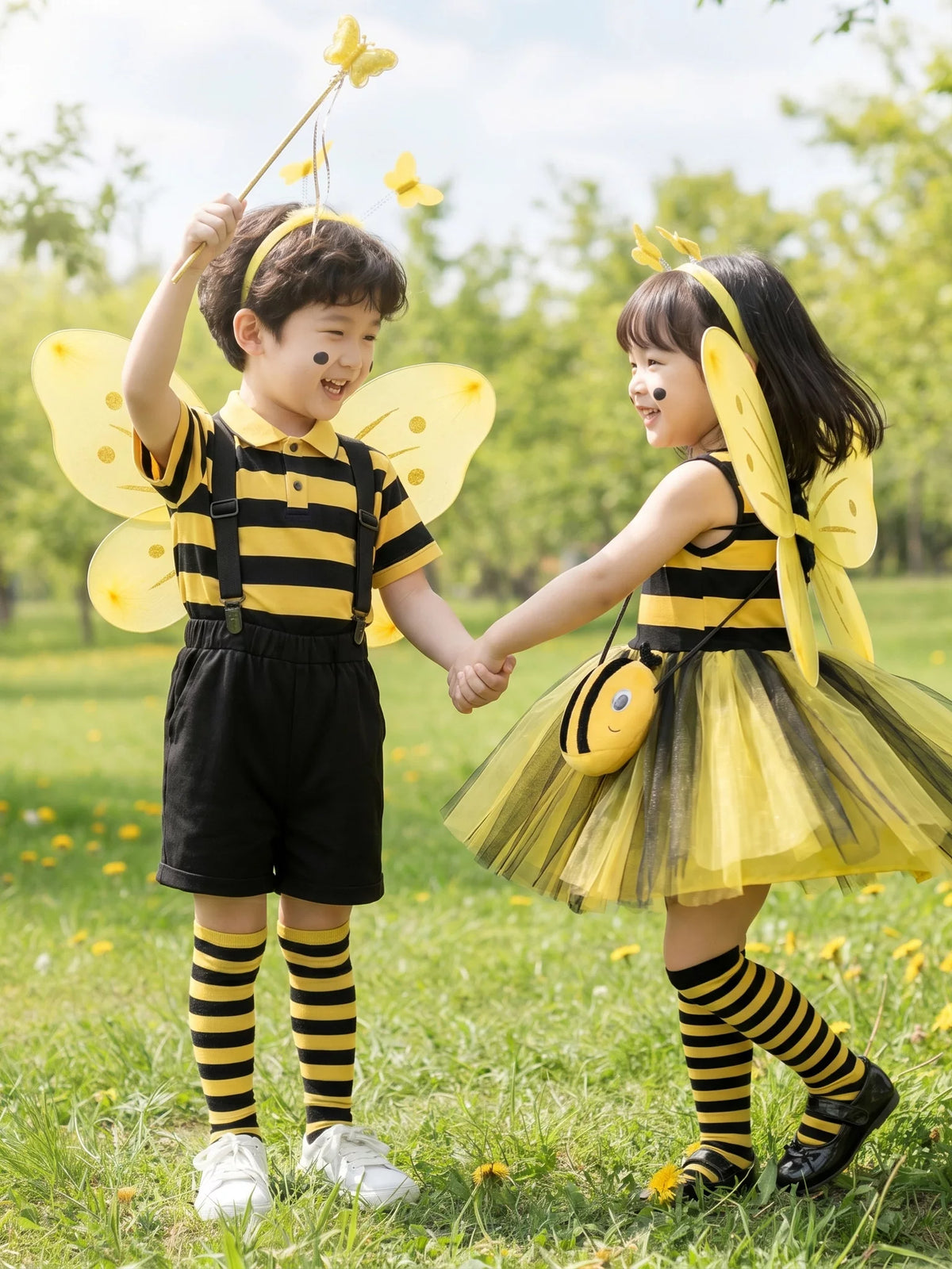 Kids' Bee Cosplay Costume Set for Boys and Girls, Overalls or Dress for Kindergarten Performances