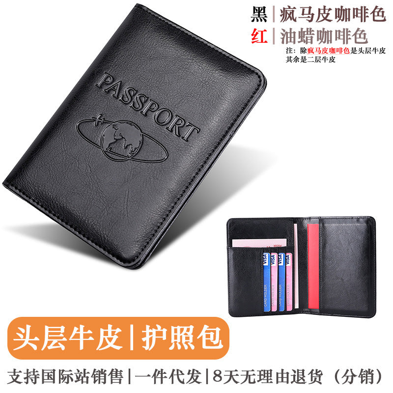 RFID Blocking Genuine Leather Long Passport Holder Wallet with Multiple Card Slots
