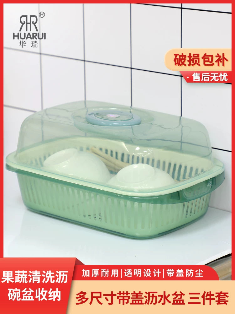 Double-Layer Kitchen Sink Strainer Basket with Lid for Washing Vegetables and Fruits, Dish Drainer and Storage