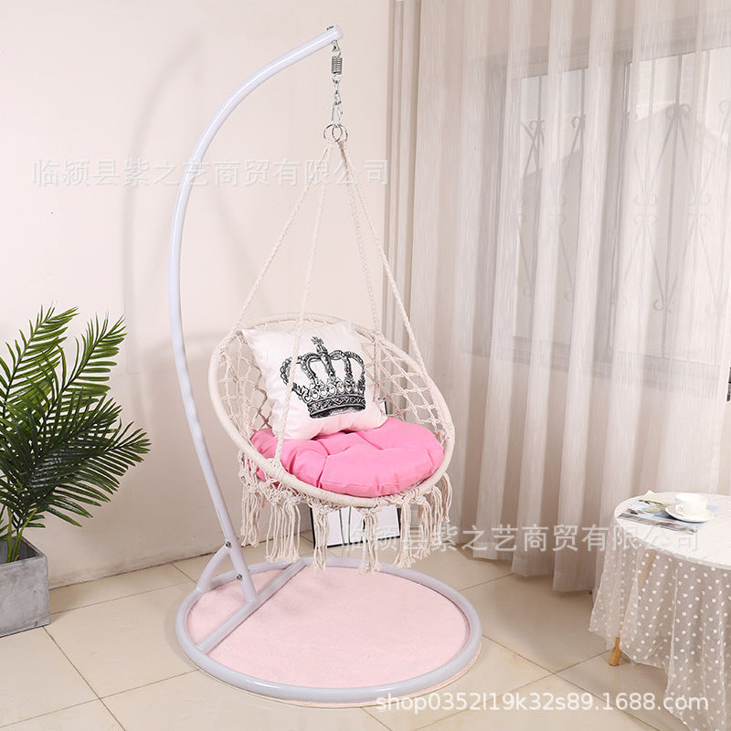 Indoor Woven Macrame Hammock Chair with Tassels for Balcony & Patio