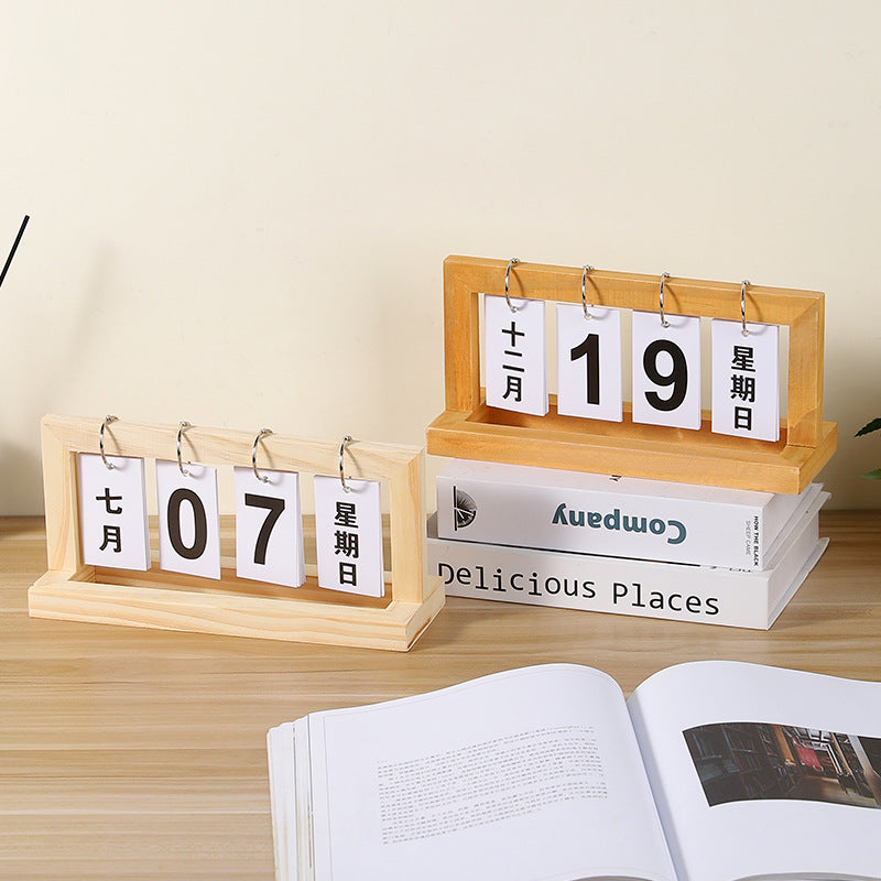 Creative Wooden Perpetual Calendar with Week Display for Home and Office Decor