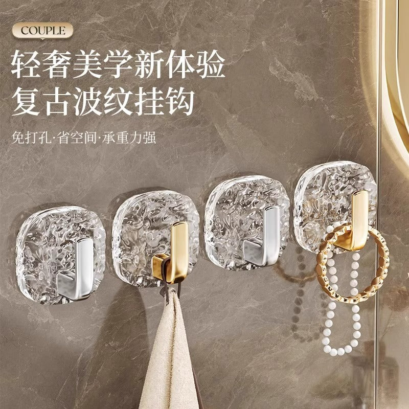 Luxury Glacier Self-Adhesive Hooks for Bathroom and Kitchen - No-Drill Wall Mount Coat and Hat Hangers
