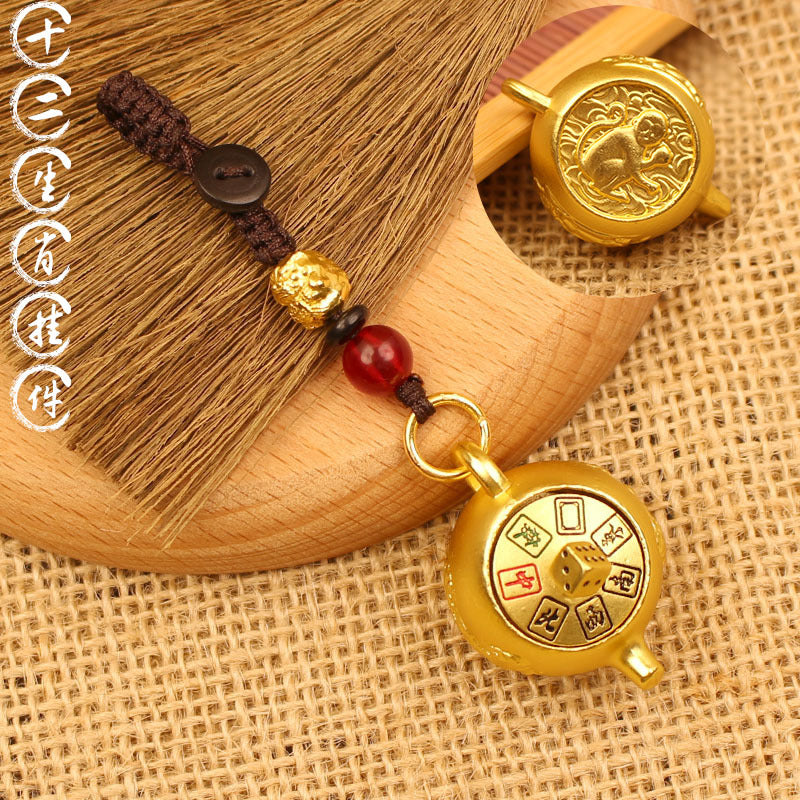 Brass Chinese Zodiac Teapot Keychain Pendant Ornament Gift