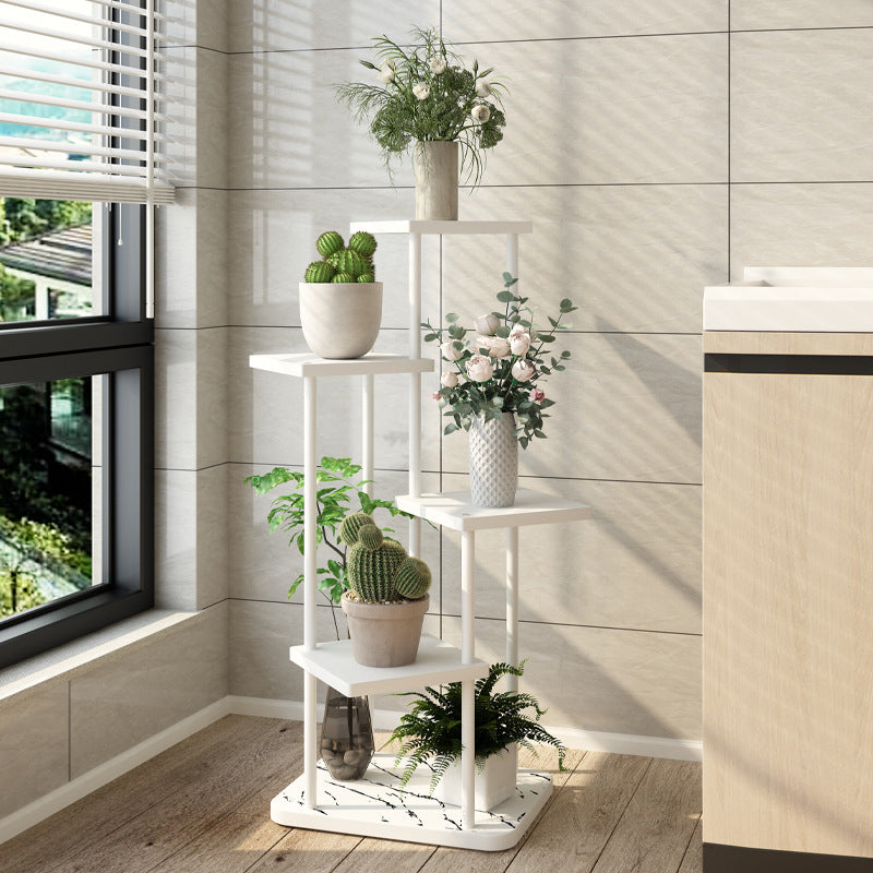 Nordic Iron Art Multi-Tier Plant Stand with Marble Pattern Base for Indoor Balcony Decor