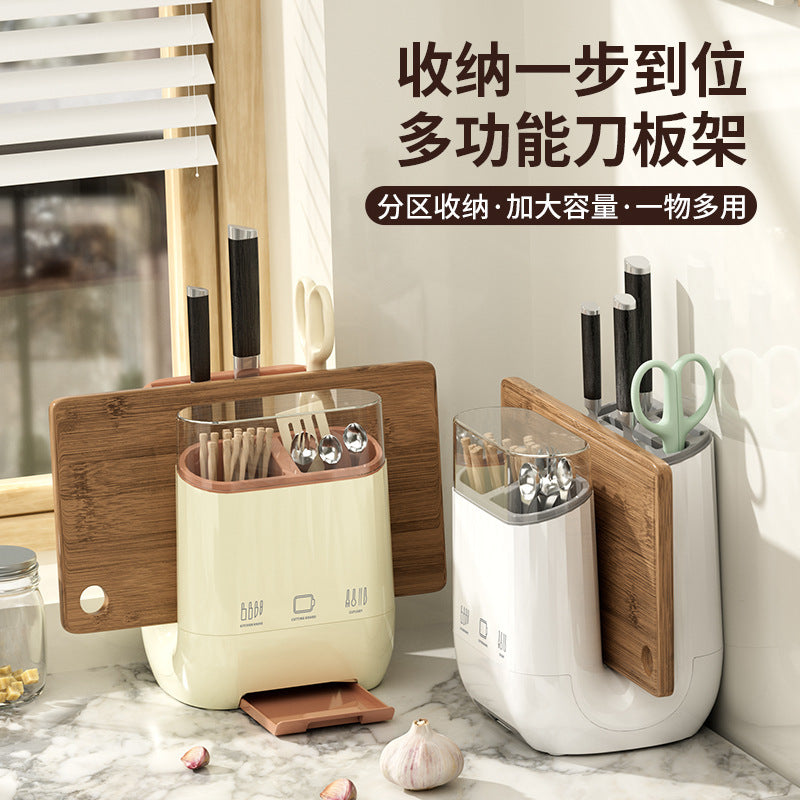 U-Shaped Kitchen Knife Block with Cutting Board & Utensil Holder