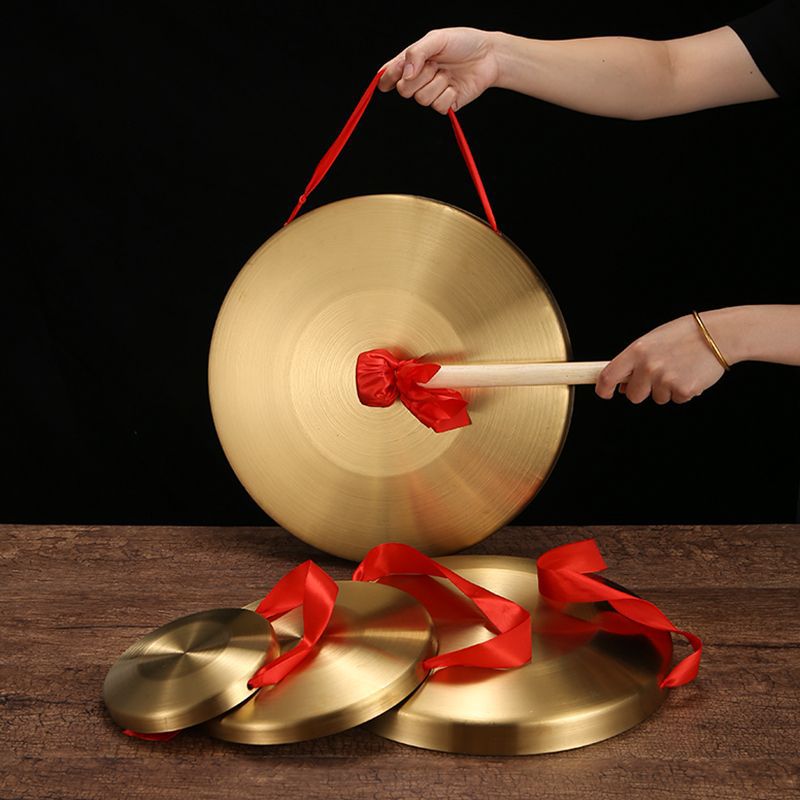 Traditional Chinese Gong with Mallet for Performances, Flood Warning, and Ceremonial Use - High-Pitched Percussion Instrument