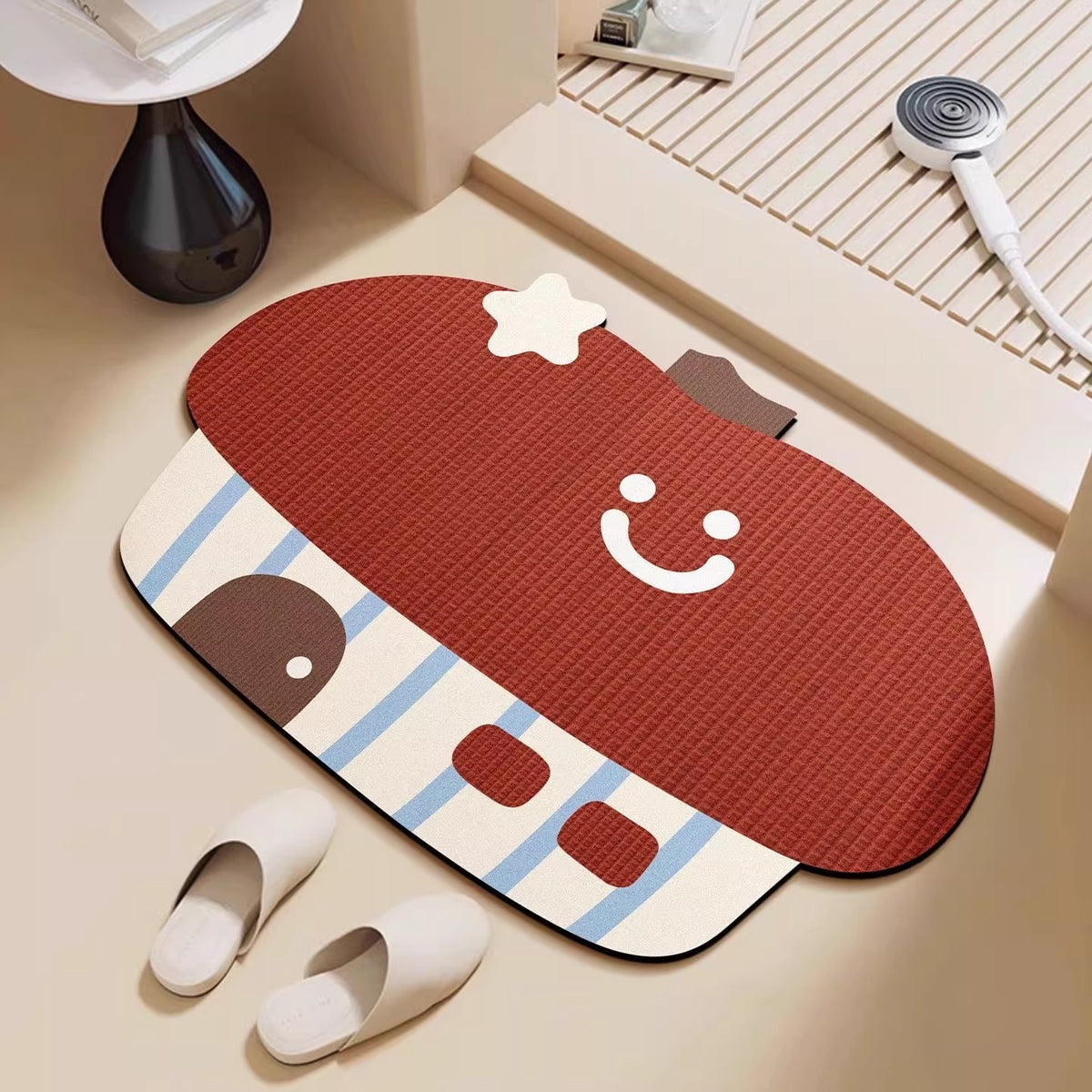 Cartoon Diatomaceous Earth Bath Mat Super Absorbent Non-Slip Quick Dry Floor Mat for Bathroom Bedroom Entryway