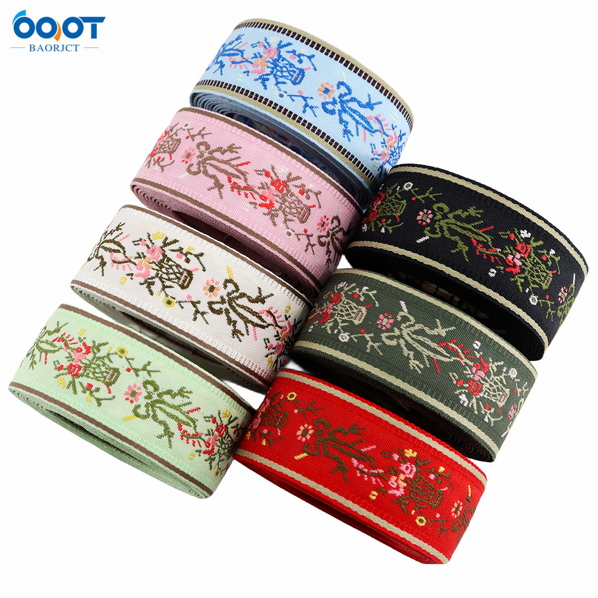 New Chinese Style Embroidered Floral Jacquard Ribbon Trim for DIY Craft and Apparel