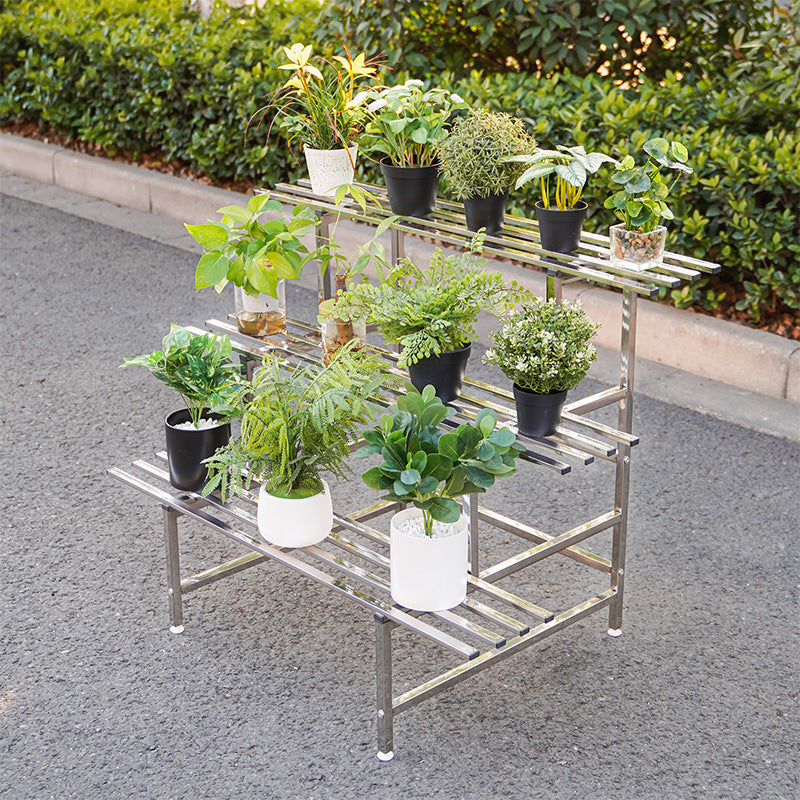Stainless Steel Multi-Tier Plant Stand for Balcony & Garden, Ladder Design Flower Pot Rack