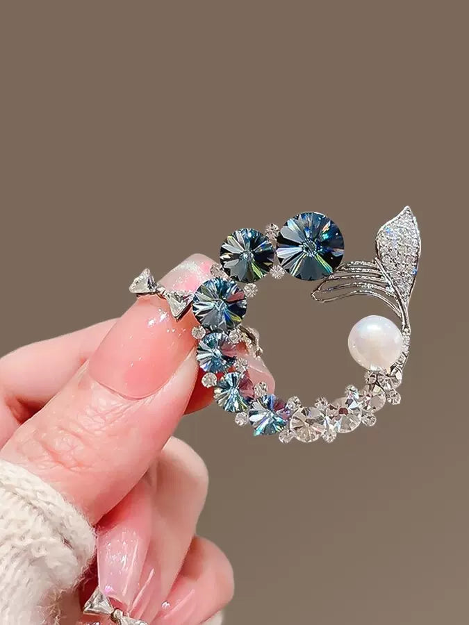 Elegant Rhinestone Mermaid Tail Brooch for Women, Luxury Anti-Exposure Pin, Fashion Apparel Accessory