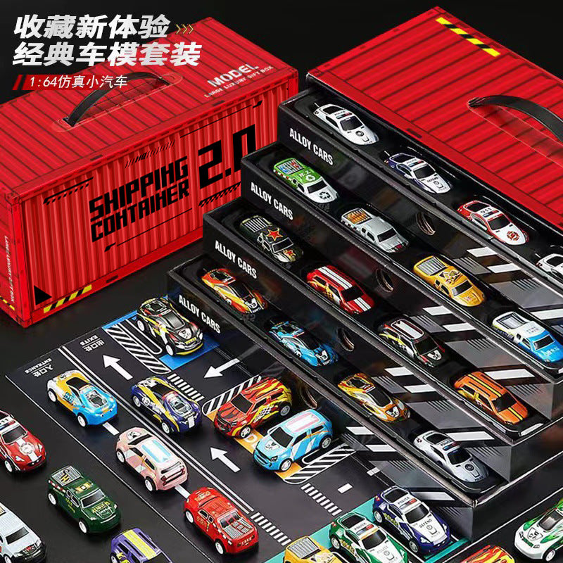 Die-Cast Pull-Back Car Toy Set with Container Truck Storage Box for Boys