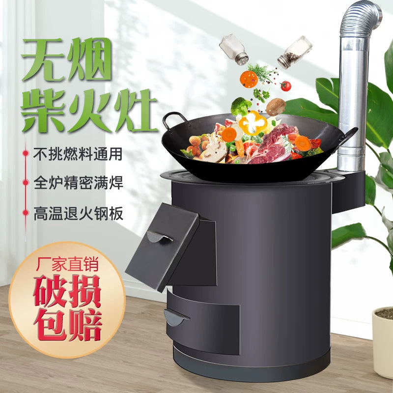 Portable Wood-Burning Stove with Large Pot Cooktop for Outdoor Heating and Cooking