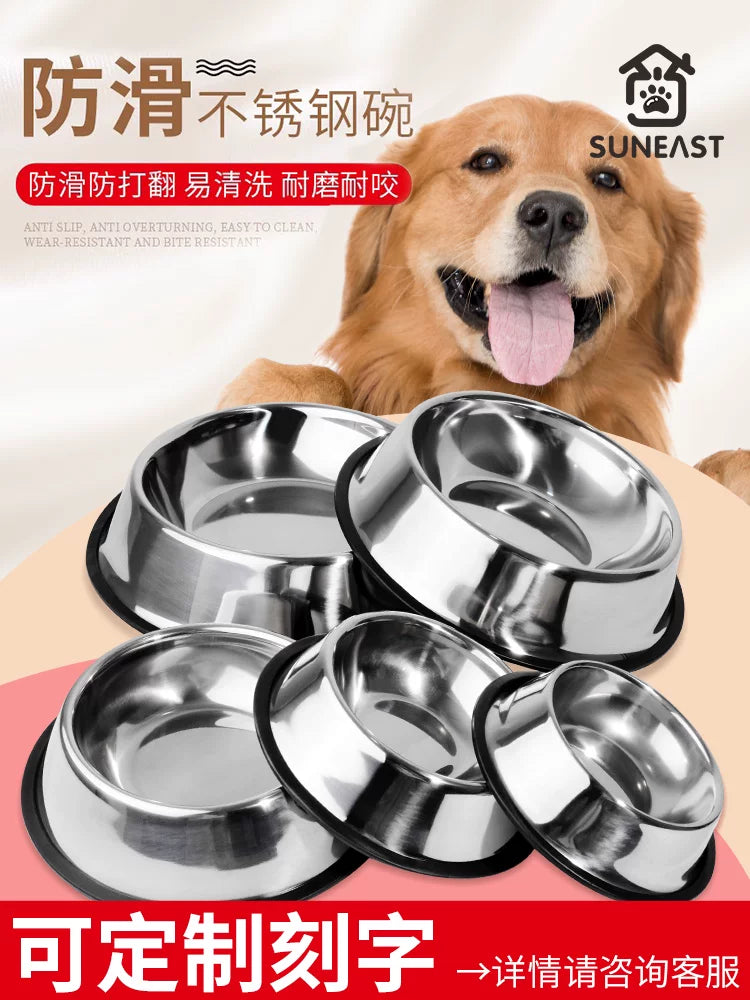 Stainless Steel Pet Bowl for Cats and Dogs, Non-Slip, Anti-Tip Food and Water Dish for Small to Large Pets